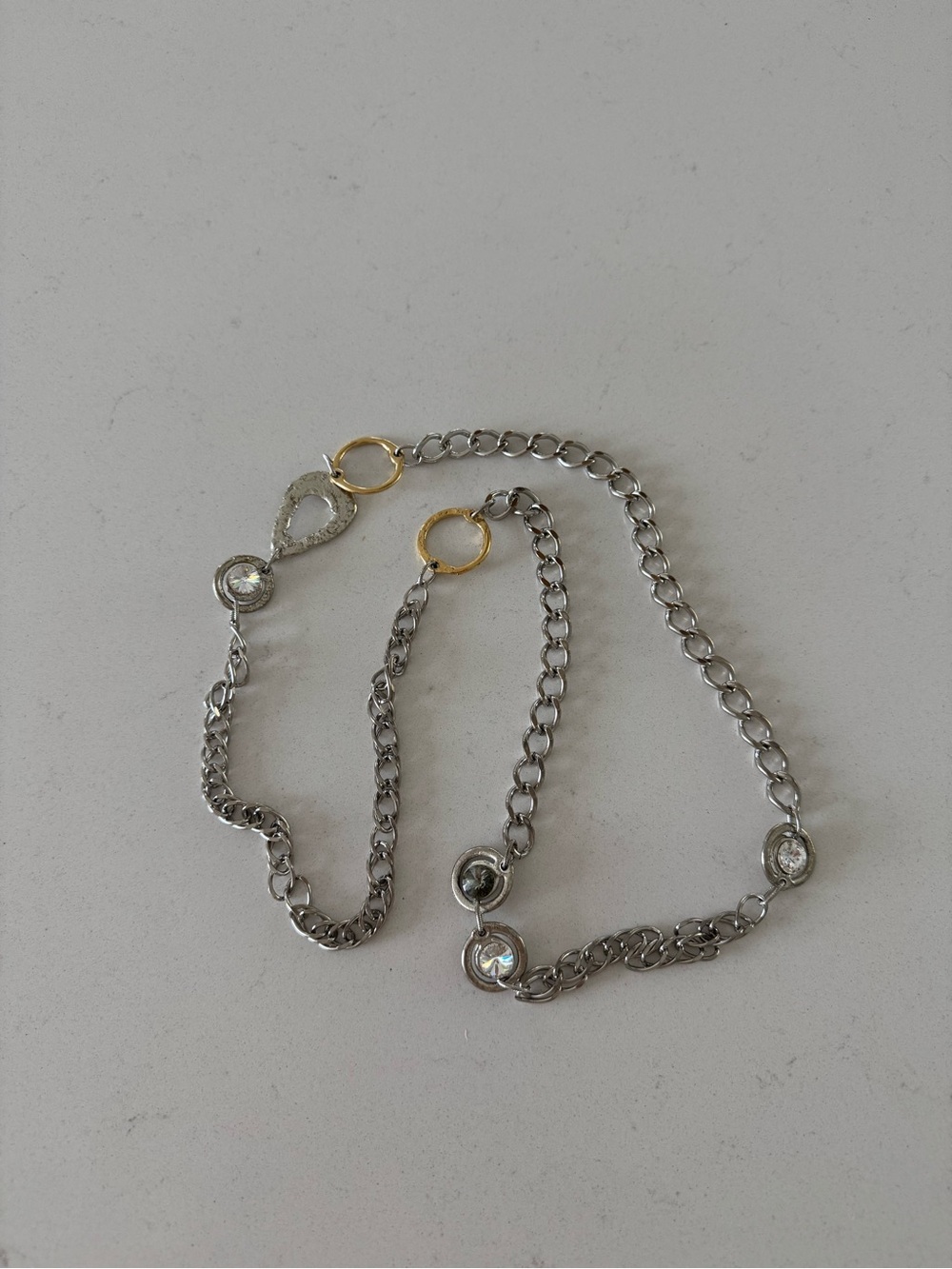 J. Jansen Wearable Art Necklace Silver Gold Tone Crystal
